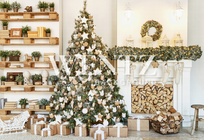 Fundo Fotográfico em Tecido Lareira e Pinheiro de Natal / Backdrop 2114