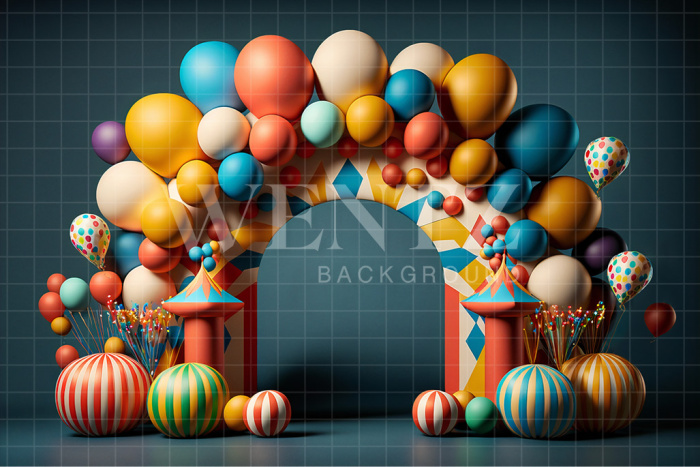 Fundo Fotográfico em Tecido Smash the Cake Balão Circo com Brinquedos / Backdrop 2680