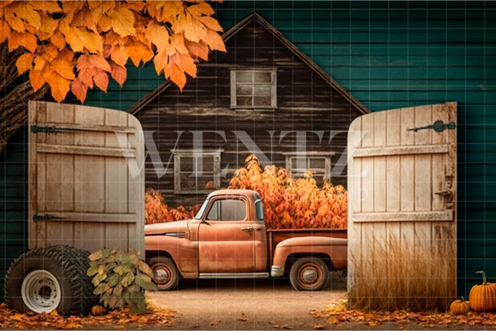 Fundo Fotográfico em Tecido Fazenda de Outono com Carro / Backdrop 2945