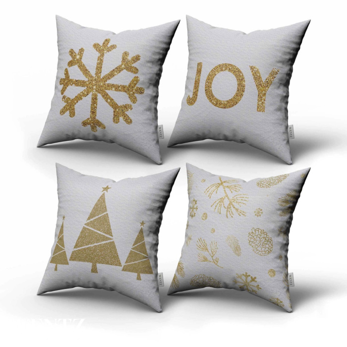 Kit 4 Capas de Almofadas Natal Dourado - 45 x 45 / WA02