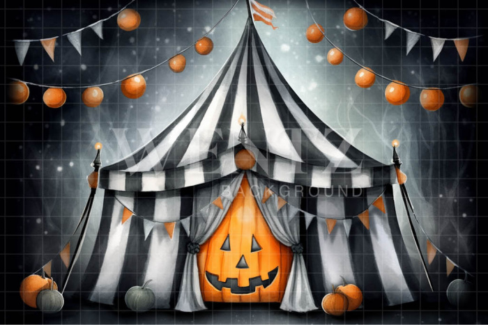 Fundo Fotográfico em Tecido Circo de Halloween Aquarela / Backdrop 3691