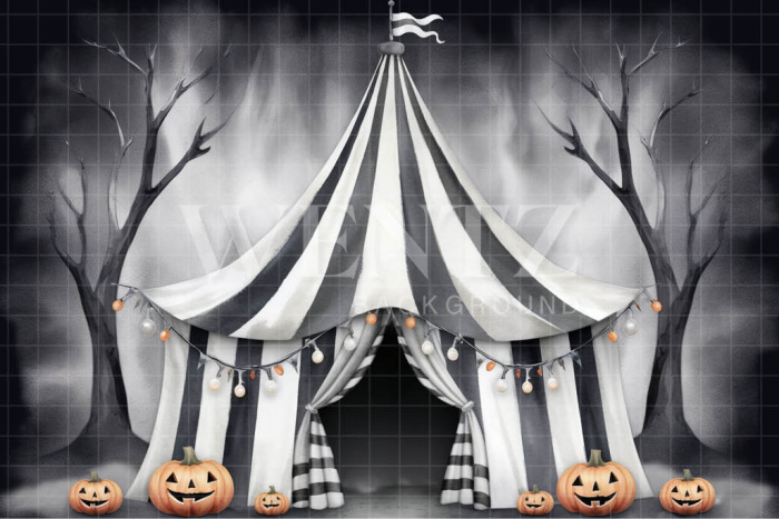 Fundo Fotográfico em Tecido Circo de Halloween Aquarela / Backdrop 3692