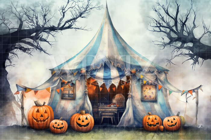 Fundo Fotográfico em Tecido Circo de Halloween Aquarela / Backdrop 3693