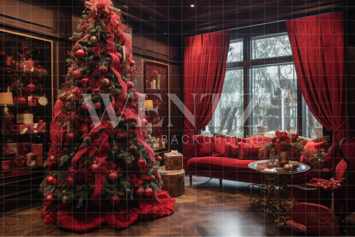 Fundo Fotográfico em Tecido Cenário de Natal Vermelho / Backdrop 3950