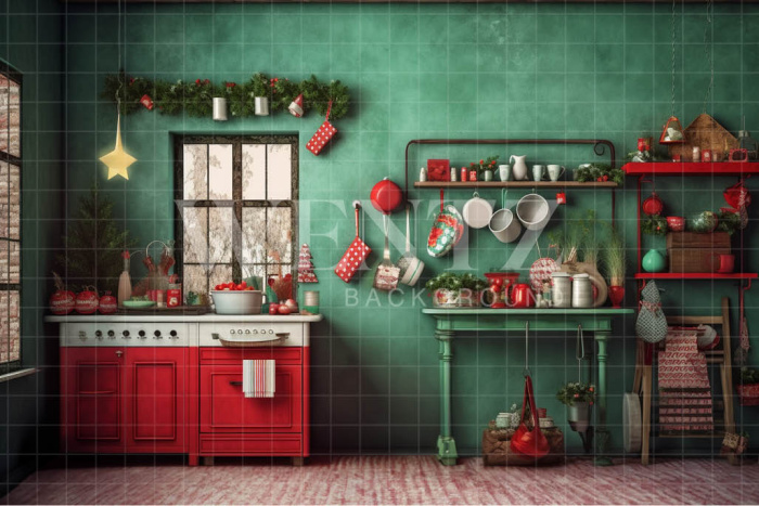 Fundo Fotográfico em Tecido Cozinha de Natal / Backdrop 4215