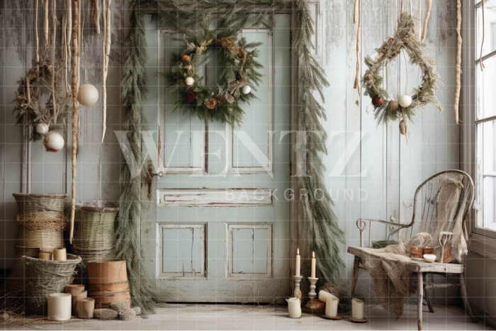 Fundo Fotográfico em Tecido Porta de Natal Rústica / Backdrop 4353