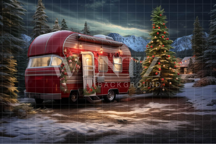 Fundo Fotográfico em Tecido Trailer de Natal / Backdrop 4725