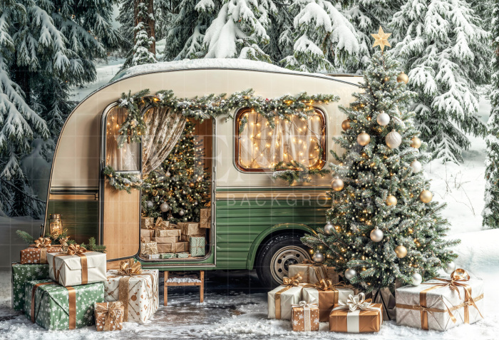 Fundo Fotográfico em Tecido Trailer de Natal / Backdrop 6455