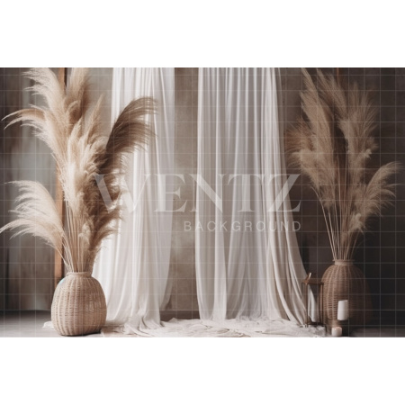 Fundo Fotográfico em Tecido Cenário Boho com Cortinas e Capim dos Pampas / Backdrop 3069