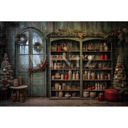 Fundo Fotográfico em Tecido Cozinha de Natal Vintage / Backdrop 4612